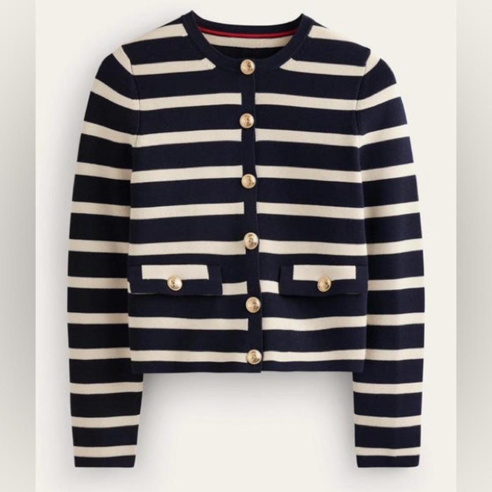 Boden Holly Knitted Cardigan Jacket in Navy, Ivory US 2